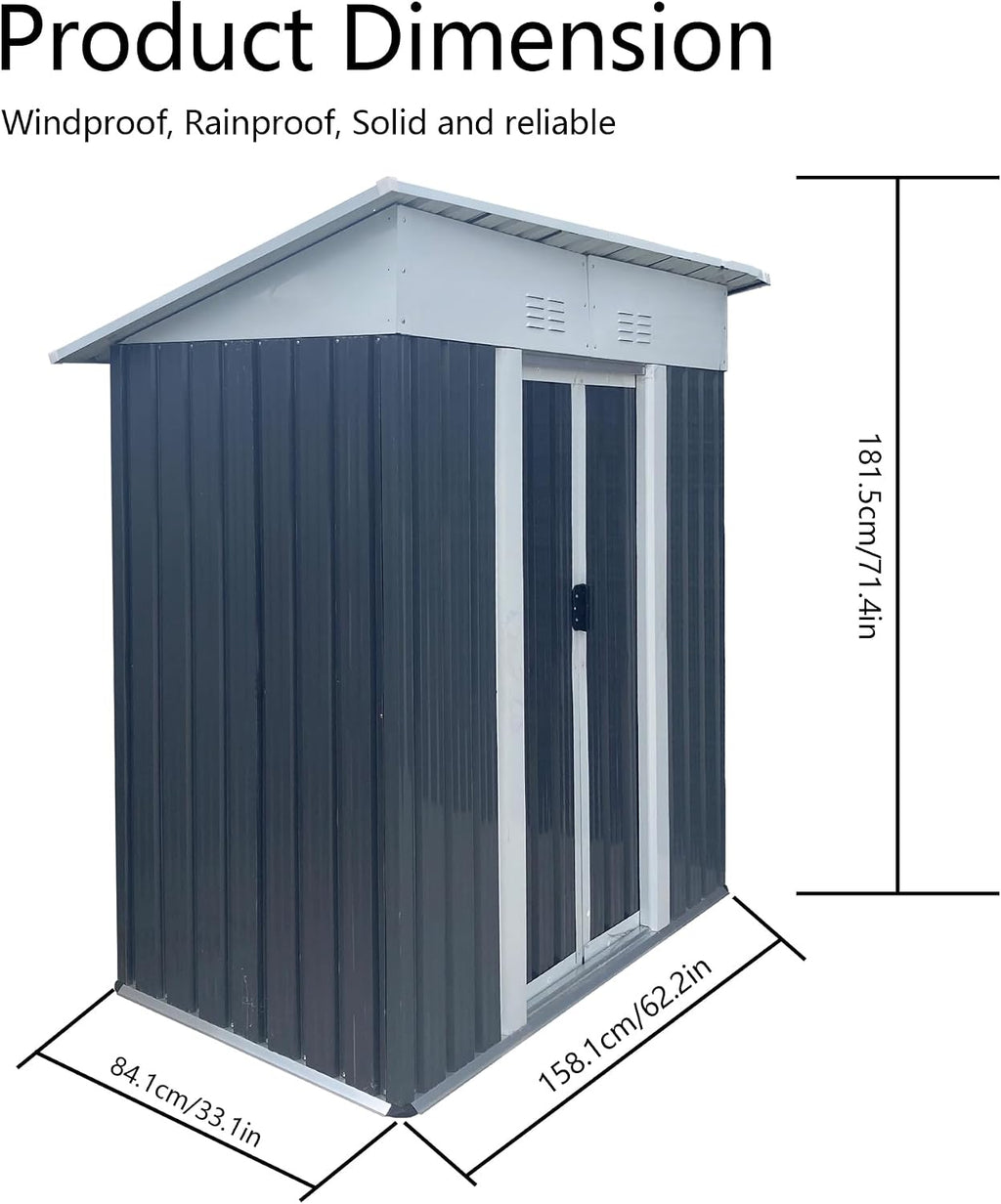 5 x 3 FT Outdoor Storage Shed, Metal Garden Shed with Aluminum Alloy Frame, Tool Shed Outdoor Storage with Lockable Sliding Doors & Vents, Small Storage House Waterproof for Backyard, Lawn, Gray