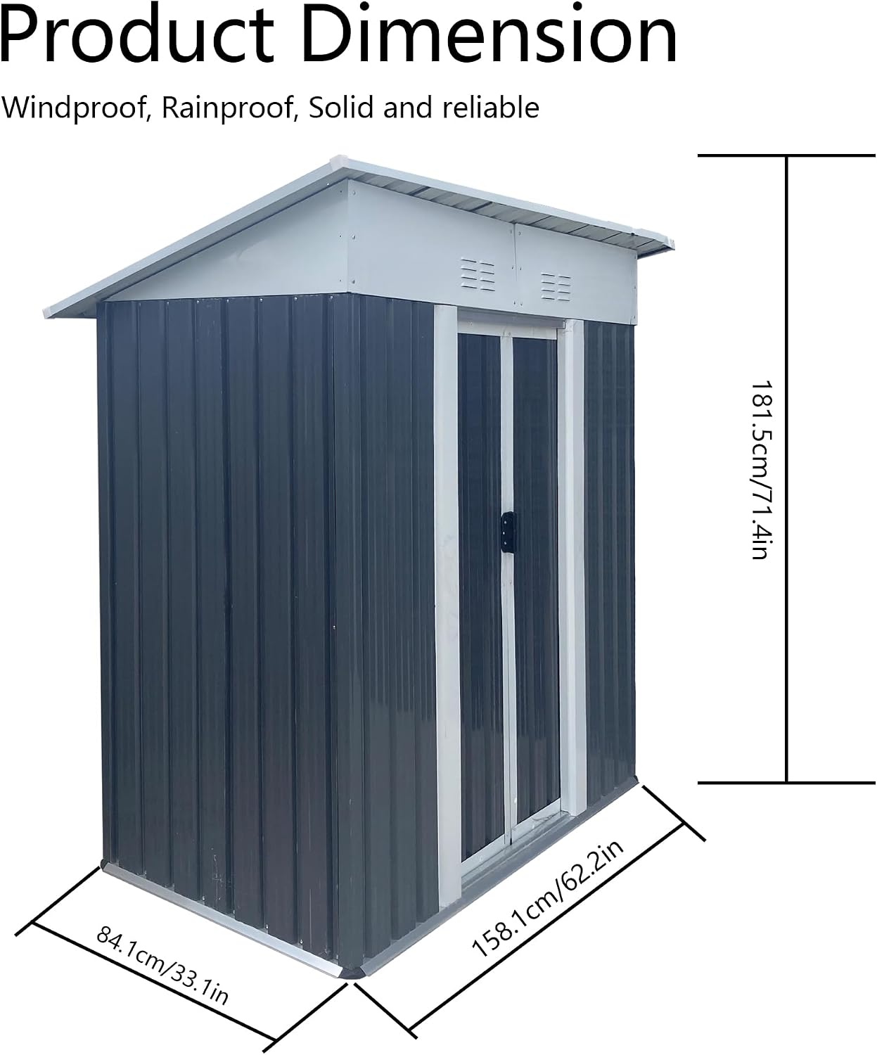 5 x 3 FT Outdoor Storage Shed, Metal Garden Shed with Aluminum Alloy Frame, Tool Shed Outdoor Storage with Lockable Sliding Doors & Vents, Small Storage House Waterproof for Backyard, Lawn, Gray