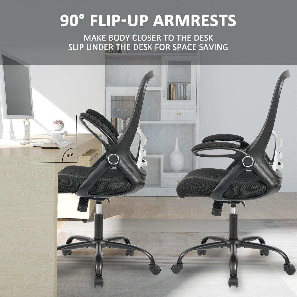 HYLONE Office Chair Ergonomic Chair with Flip up Armrests, Thickened Seat Computer Chair with Breathable Mesh Back Home Office Computer Chairs for Long Hours Mesh Office Chair(Black)