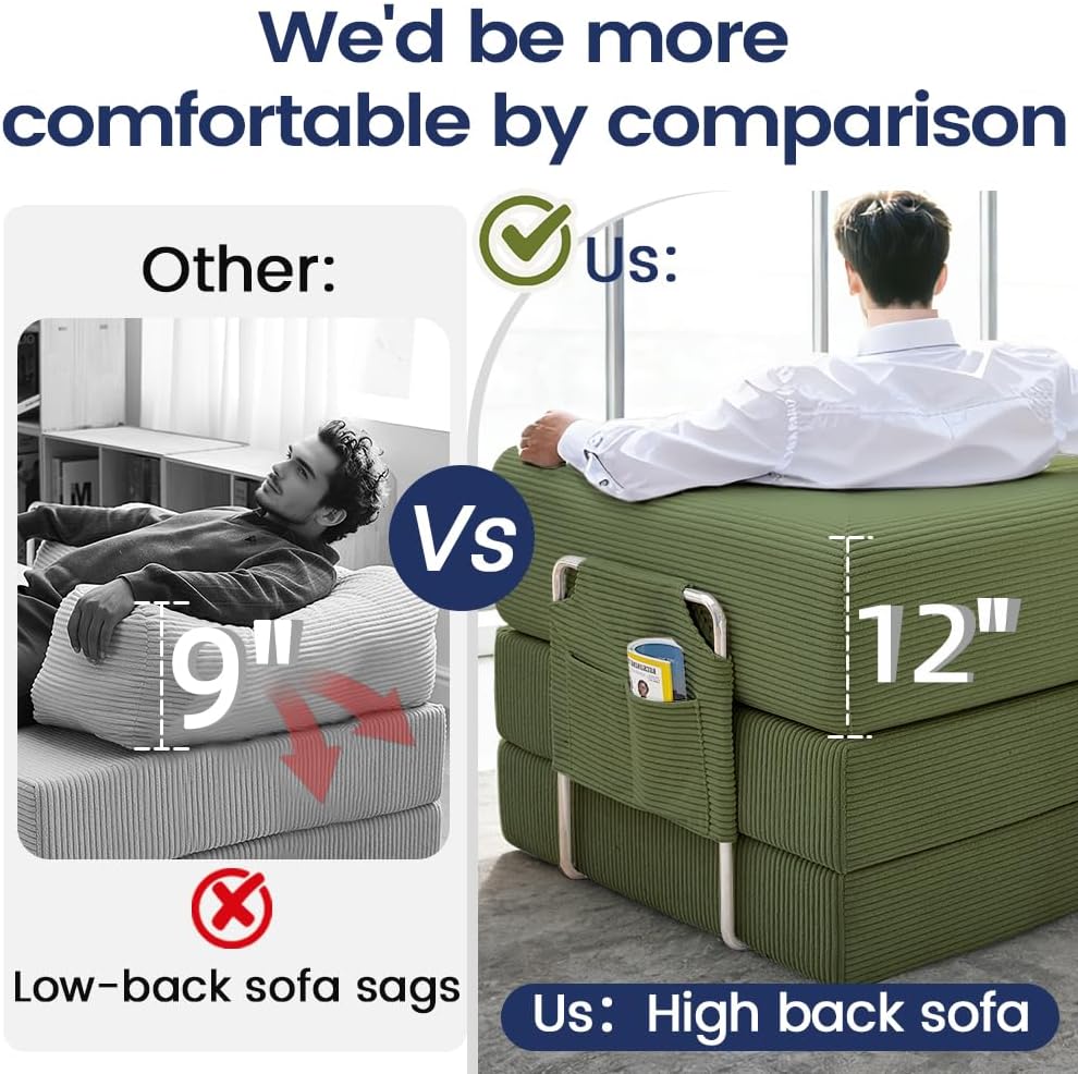 GEARIVY Folding Sofa Bed Convertable Corduroy Couch King Size Floor Sleeper 4-in-1 DIY Combination Modular Sofa Fold Out Futon Lounge Comfy Foldable Lazy cama for Living Room