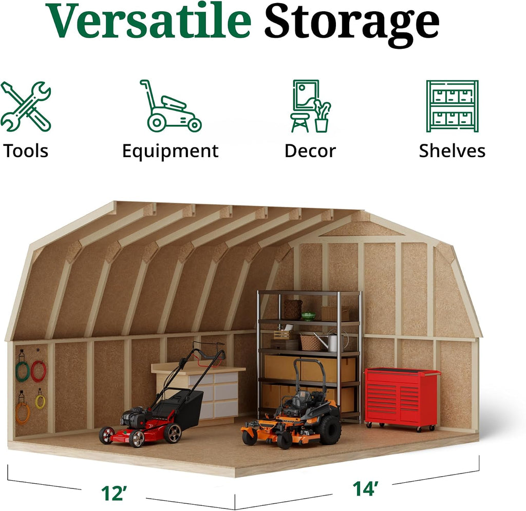 Little Cottage Co. 12x14 Value Gambrel Barn with 4 ft. Sidewalls with Floor, Outdoor Wood Storage Shed Do-It-Yourself Precut Kit
