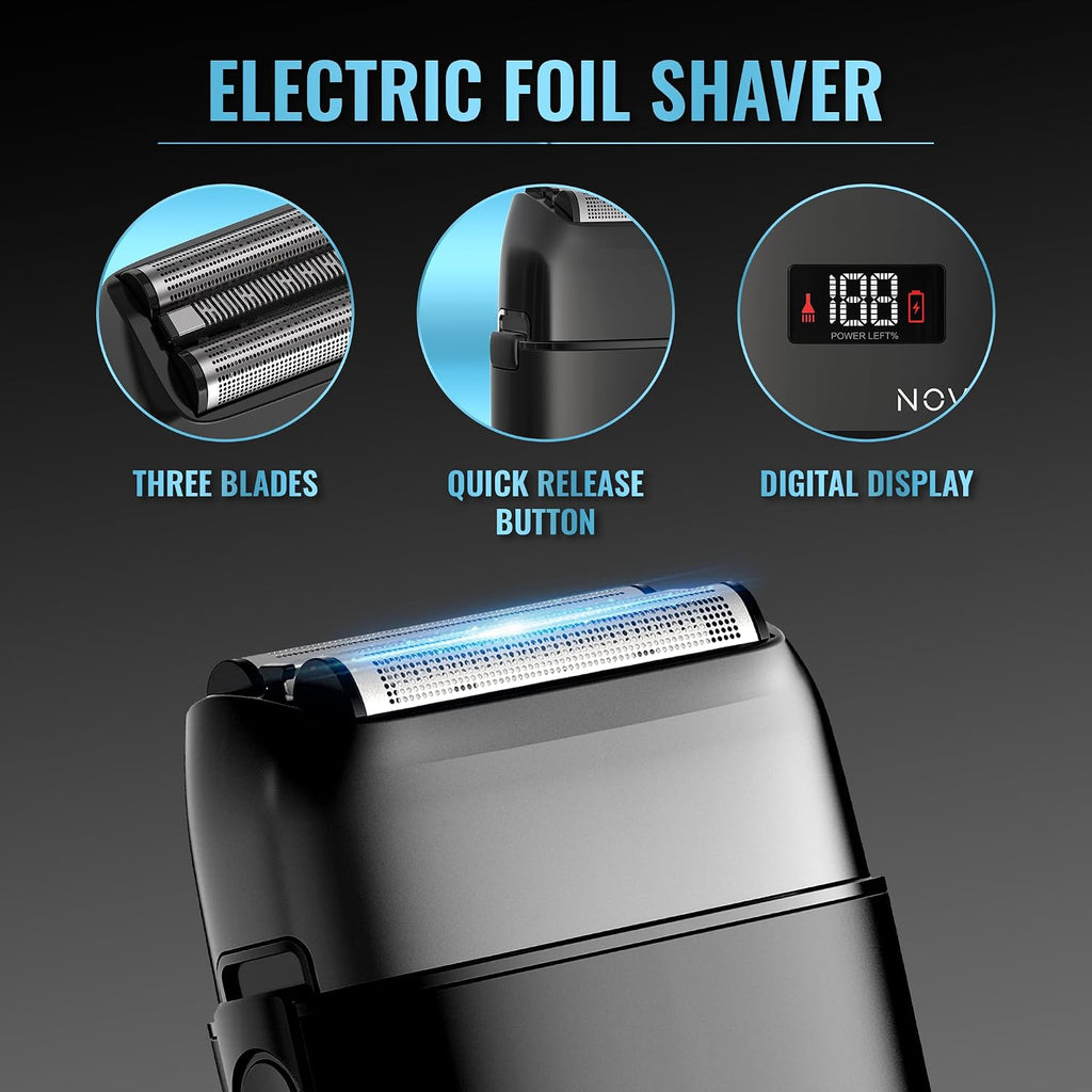 Novah Professional Barber Clippers and Trimmer Set - Foil Shaver Professional Hair Clippers for Men, Mens Cordless Hair Clipper for Barbers Haircut Kit, Fade