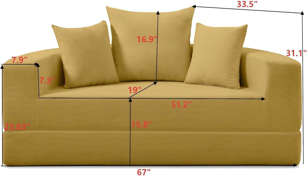 KEIKI 67' Corduroy Convertible Circular Floor Sofa Bed,Multi-Functional Adjustable Futon Couch for Living Room Office,No Assembly