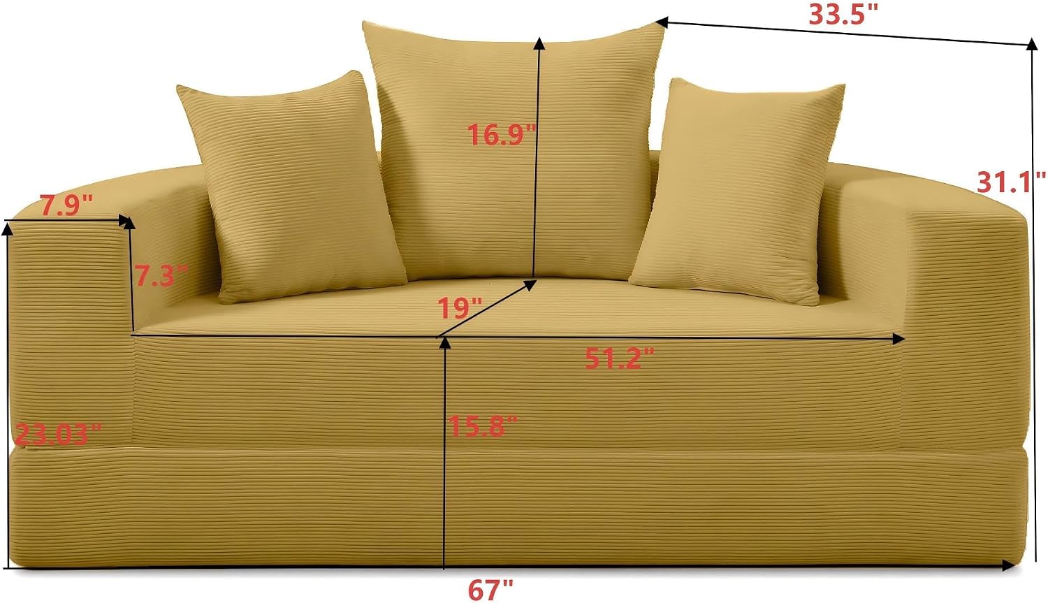 KEIKI 67' Corduroy Convertible Circular Floor Sofa Bed,Multi-Functional Adjustable Futon Couch for Living Room Office,No Assembly