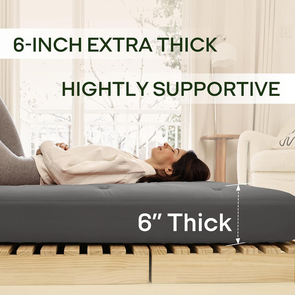 ZonLi Japanese Floor Futon Mattress Twin Size 39'x 75',100% Cotton Cover 6'' Thicken Tatami Mattress,Foldable Sleeping Pad,Portable Dormitory Tatami Mat,Roll Up Floor Lounger Bed for Adult (Grey)
