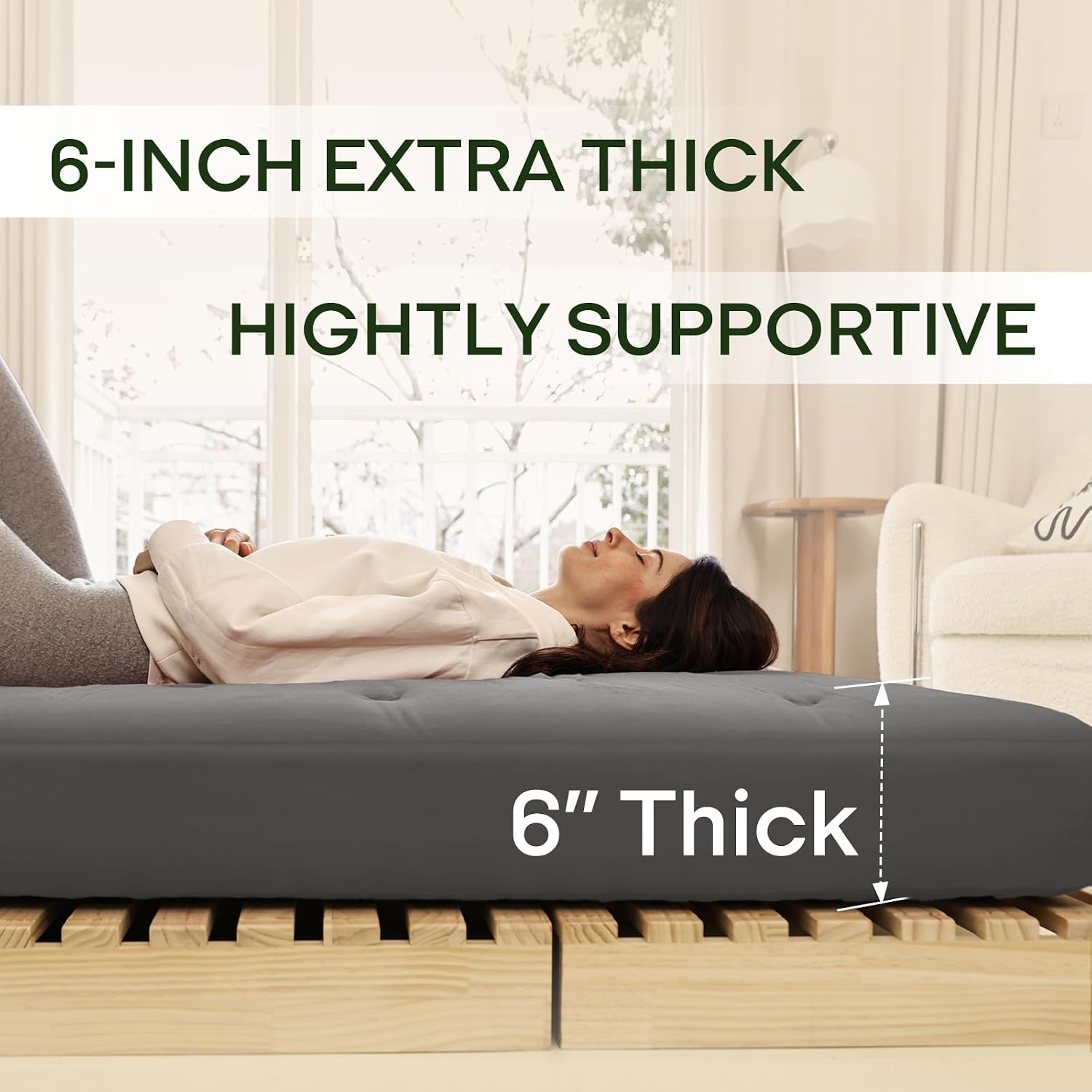 ZonLi Japanese Floor Futon Mattress Twin Size 39'x 75',100% Cotton Cover 6'' Thicken Tatami Mattress,Foldable Sleeping Pad,Portable Dormitory Tatami Mat,Roll Up Floor Lounger Bed for Adult (Grey)