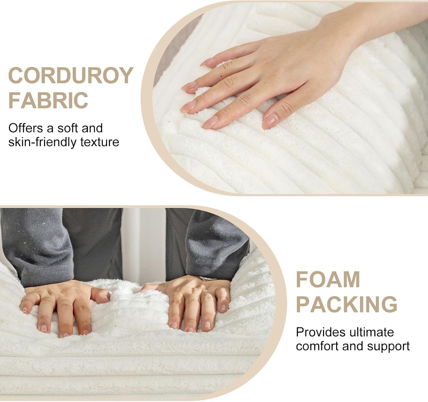 Bean Bag Chair for Adults, Comfy Corduroy Beanbag with Armrests, Lazy Sofa Floor Chair for Living Room, Bedroom, Dorm & Lounge, Cozy Fluffy Single Mini Couch (White)