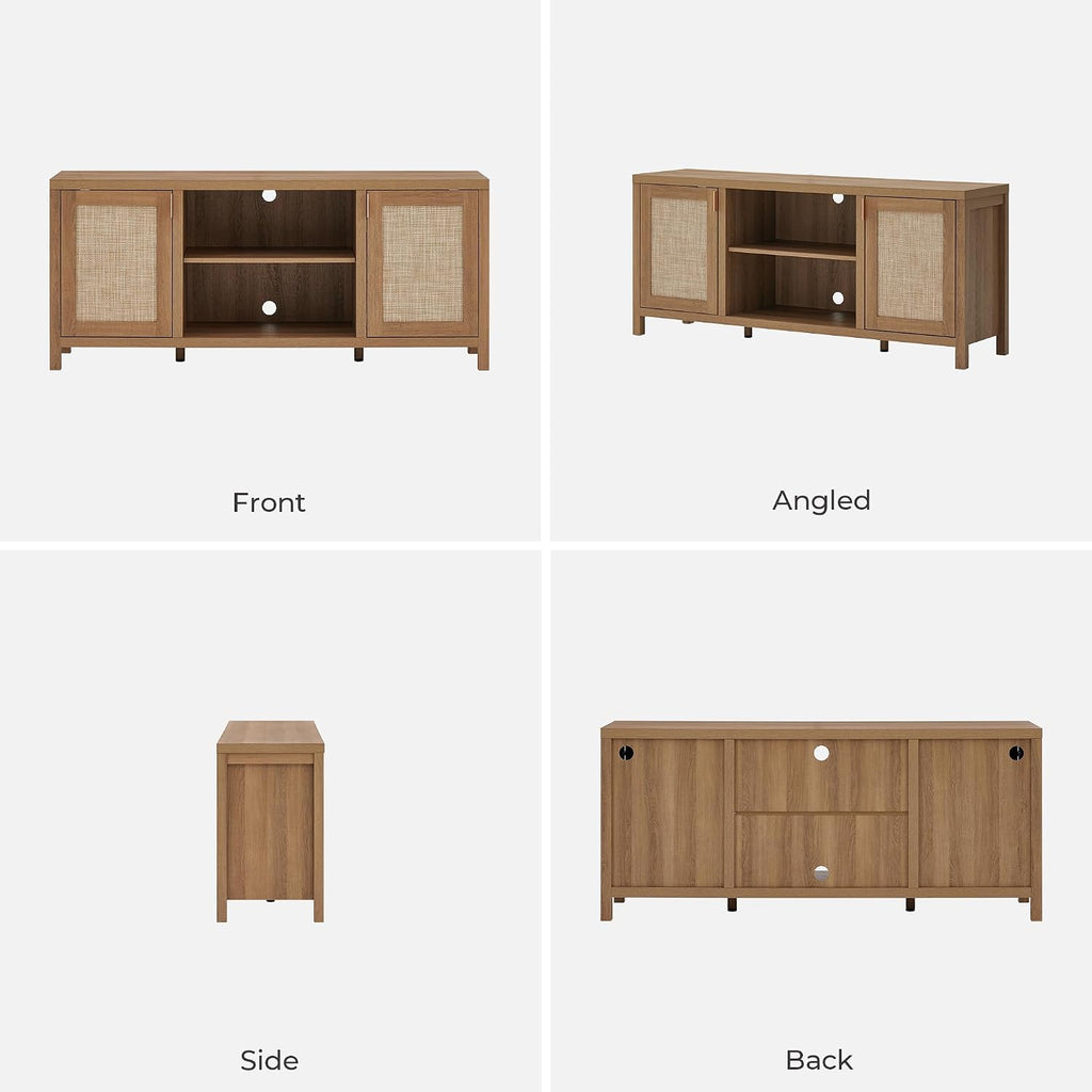 SICOTAS TV Stands for Living Room : Rattan TV Console Cabinet with Storage and Shelf, Boho Entertainment Center, 59' Media Console for 55, 65 Inch TV, 26' Tall Television Stands, Oak