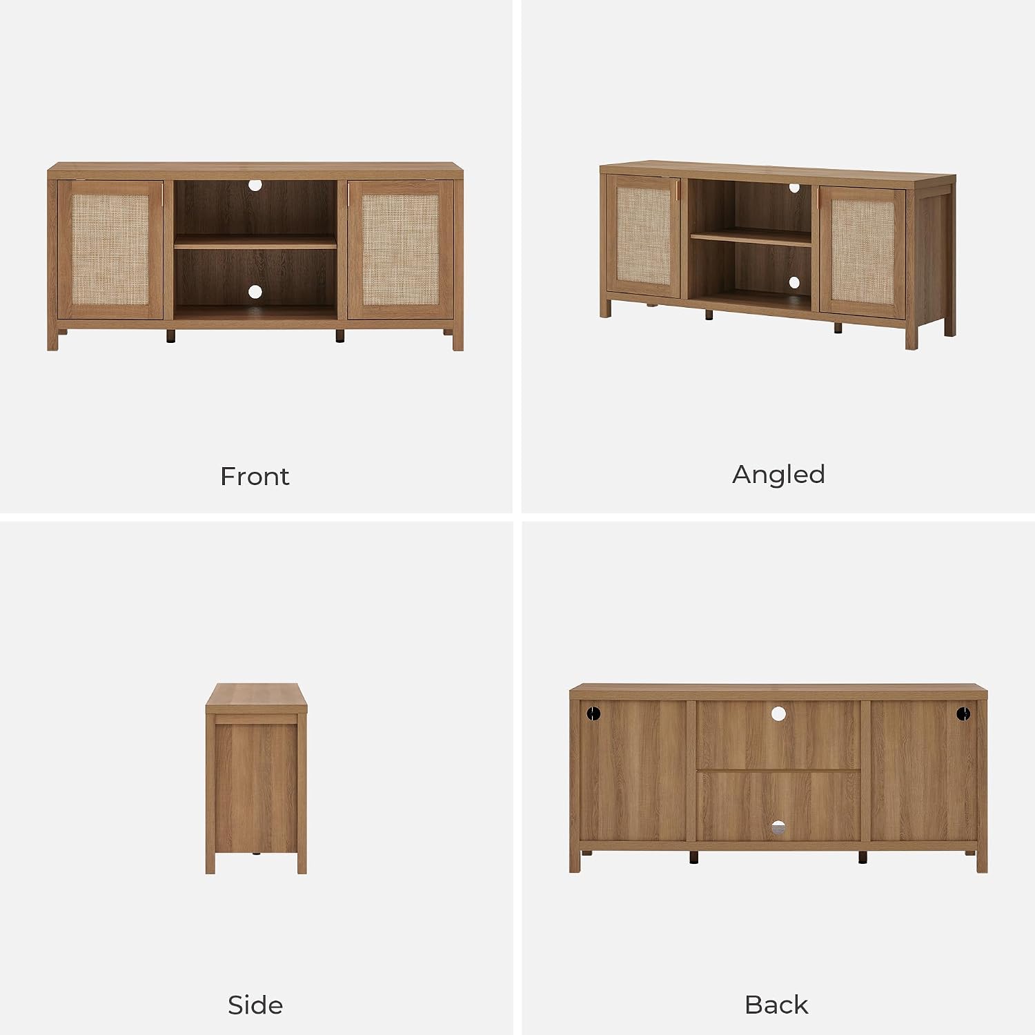 SICOTAS TV Stands for Living Room : Rattan TV Console Cabinet with Storage and Shelf, Boho Entertainment Center, 59' Media Console for 55, 65 Inch TV, 26' Tall Television Stands, Oak