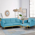 2 Pieces Velvet Sofa Set with Adjustable Armrest and Backrest, 70' Convertible Futon Sofa Bed & Mordern Accent Chair with Ottoman for Living Room, Bedroom, Baby Blue