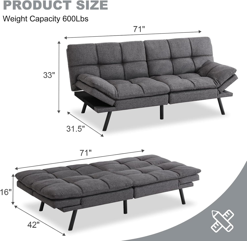 Futon Sofa Bed Convertible Couch,Memory Foam Futon Sofa Couch,Sleeper Futons Sofa Couches,Small Splitback Modern Loveseat Sofa Bed for Living Room,Office,Apartment,Linen Fabric,Dark Gray.