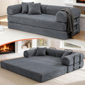 79'' Convertible Sofa Bed, Boneless Couch-in-a-Box, Corduroy Floor Futon Loveseat Sleeper, 26'' Deep Seat, Removable Machine-Wash Covers, No Assembly, 2 Pillows, Dark Grey