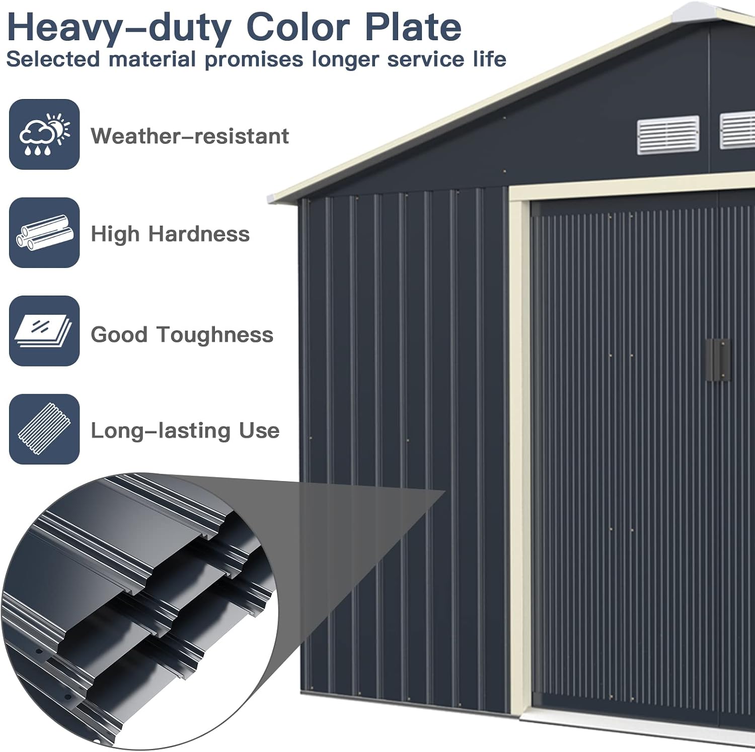 Giantex Outdoor Storage Shed with Double Sliding Door, Galvanized Metal Garden Storage Room, Front and Back Vent, Weather Resistant Tool Storage Shed for Backyard, Patio, Lawn (11 x 8 FT)