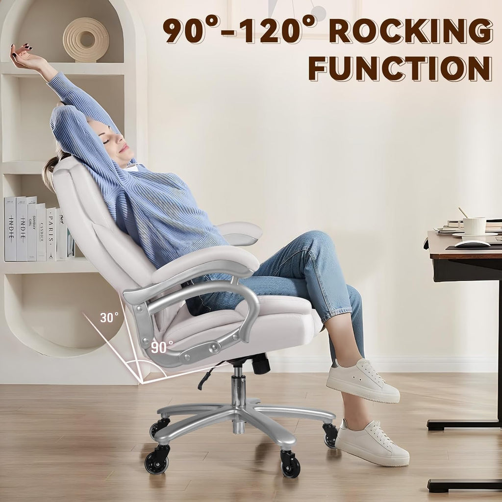 OFIKA Big and Tall Office-Chair 500lbs - Adjustable Lumbar Support, Office Chair for Heavy People, Heavy Duty High Back Executive with Wide Seat and Quiet Rubber Wheels