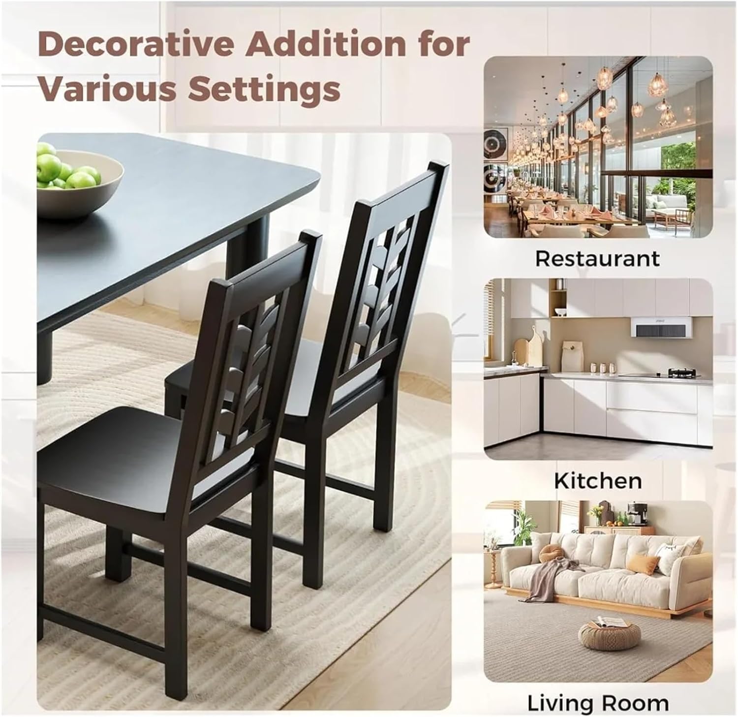 Thick Upholstered Kitchen Chairs 2pcs Rubber Wooden Frame Dining Chairs with Leaf-Shaped High Backrest Max Load 400LBS(Brown)