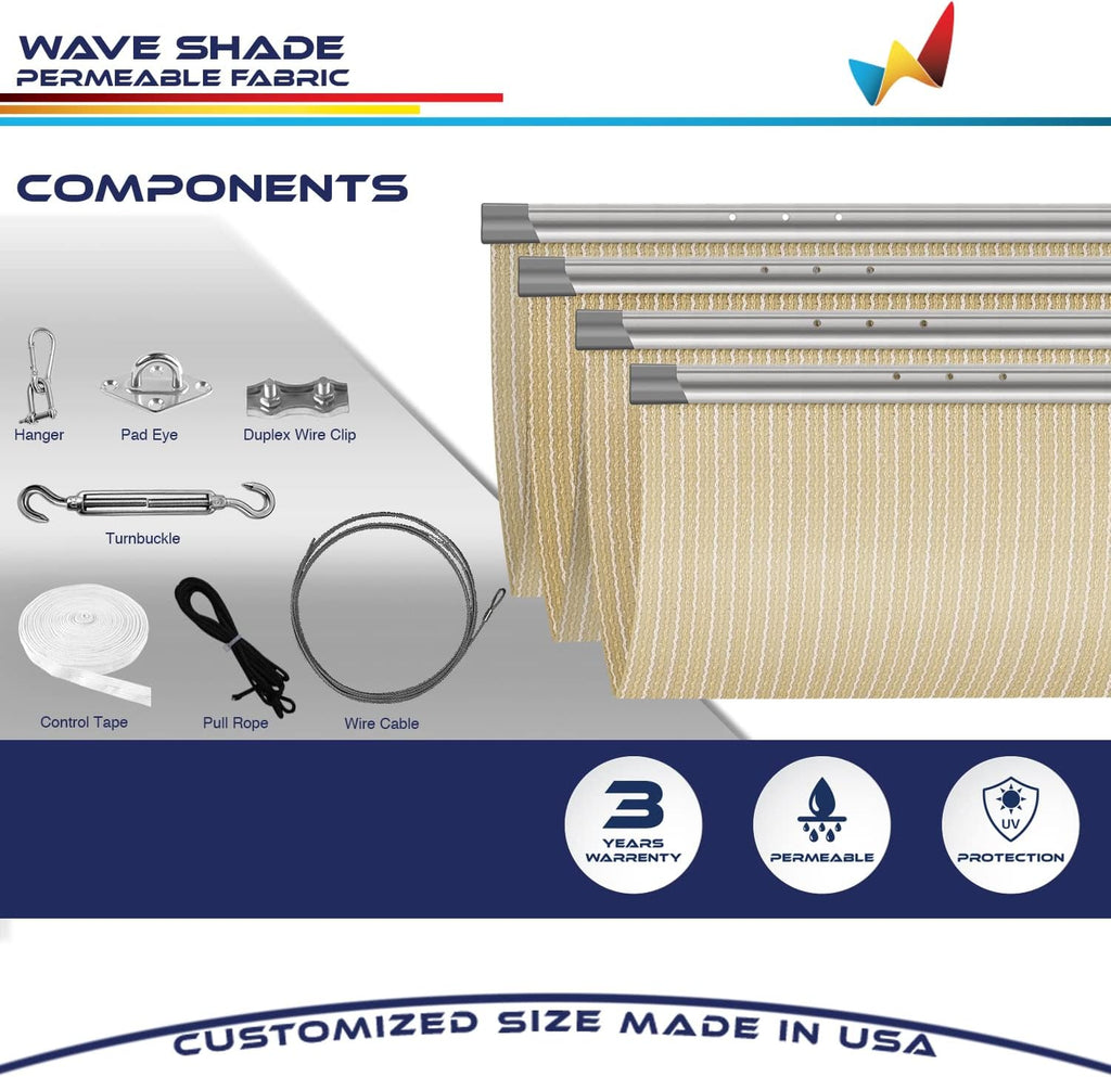 Windscreen4less 4' x 14' Retractable Sun Shade Canopy Cover Sliding Wave Shade Sail for Pergola Patio Deck Yard Gazebo Outdoor (Beige)