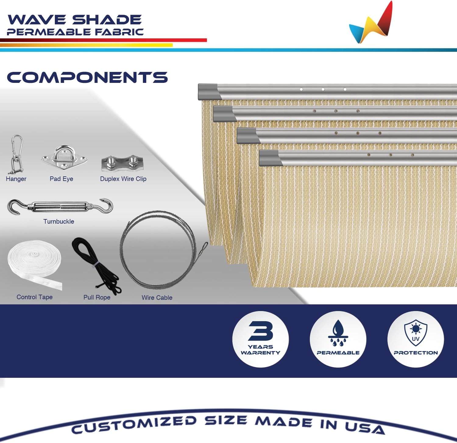 Windscreen4less 4' x 14' Retractable Sun Shade Canopy Cover Sliding Wave Shade Sail for Pergola Patio Deck Yard Gazebo Outdoor (Beige)