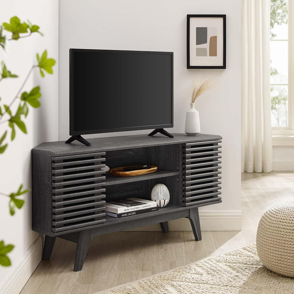 Modway Render Mid-Century Modern Low Profile 46' Corner Media TV Stand in Charcoal