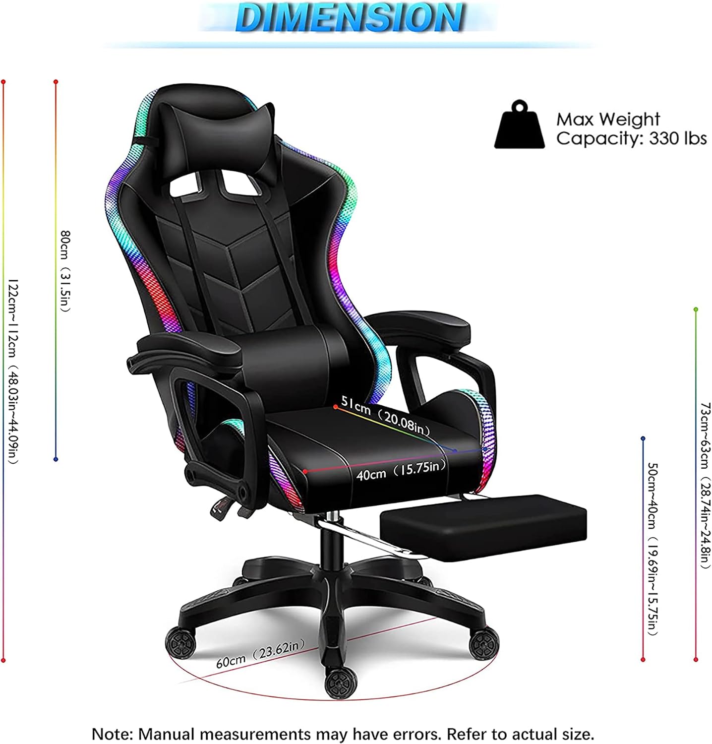 Full Massage Gaming Chair for Adults Video Game Chair with Speaker and RGB Light PU Leather Office Chair with Footrest Headrest Armrest Recliner Computer Chair Swivel E-Sports Chair,Pink