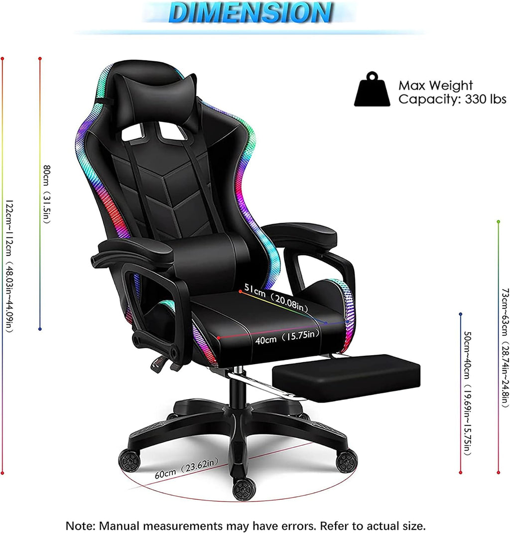 Gaming Chair for Teens or Adults Ergonomic Pro Video Game Chairs with RGB Lights and Speakers Reclining Computer Chair with Footrest High Back Massage Gamer Chair Big and Tall Office Desk Chair