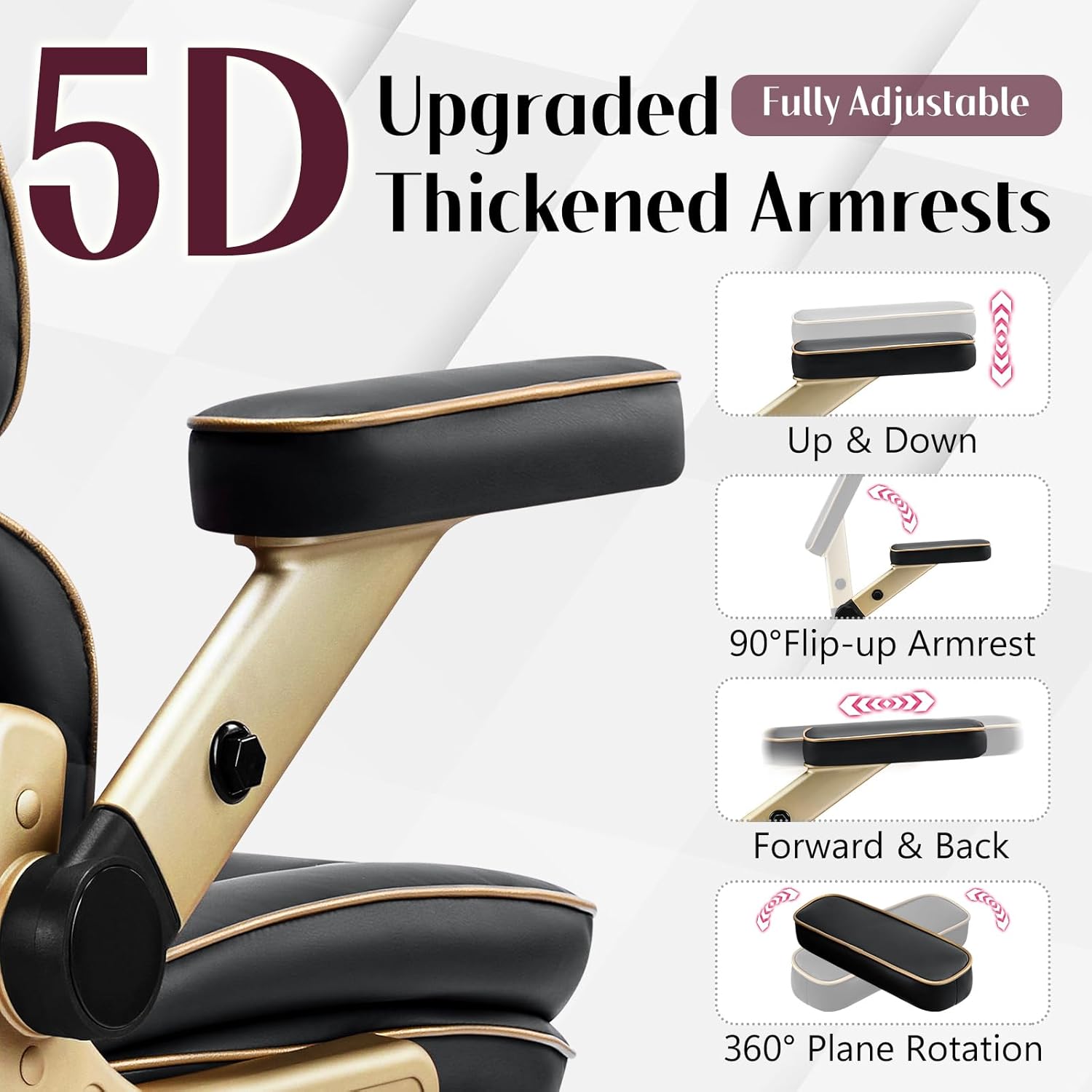 Big and Tall Office Chair 500lbs, Heavy Duty Leather Chair with 5D Armrests Comfortable Seat, High Back Executive Office Chair with Adjustable Lumbar, Large Computer Chair for Home Office, Black