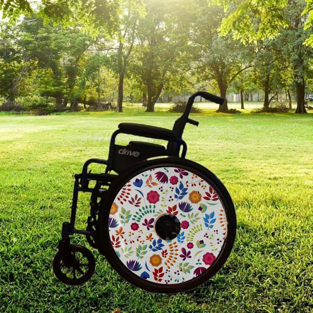 18 inches Wheelchair Wheel Covers, Designer Cover for Wheelchair Wheels, Waterproof, Enhance Aesthetics, Easy Install/Remove, Lightweight, (Reflective Garden Pattern)