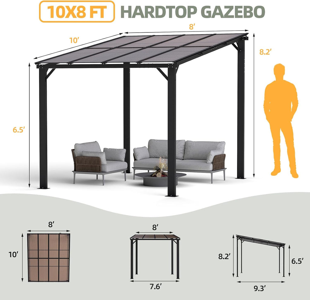 10'×8' Patio Gazebo with Waterproof Fuzzy Strip, Outdoor Gazebo with Innovative Base Support, Wall Mounted Gazebos Pergola with Roof for Backyard, Decks, Garden