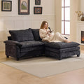VINGLI 87' Convertible Sectional Sofa,L-Shape Deep Seat Sofa Couch for Living Room,Modern Chenille 2 Seat Loveseat Sofa with Ottoman for Small Space(Black, 87')