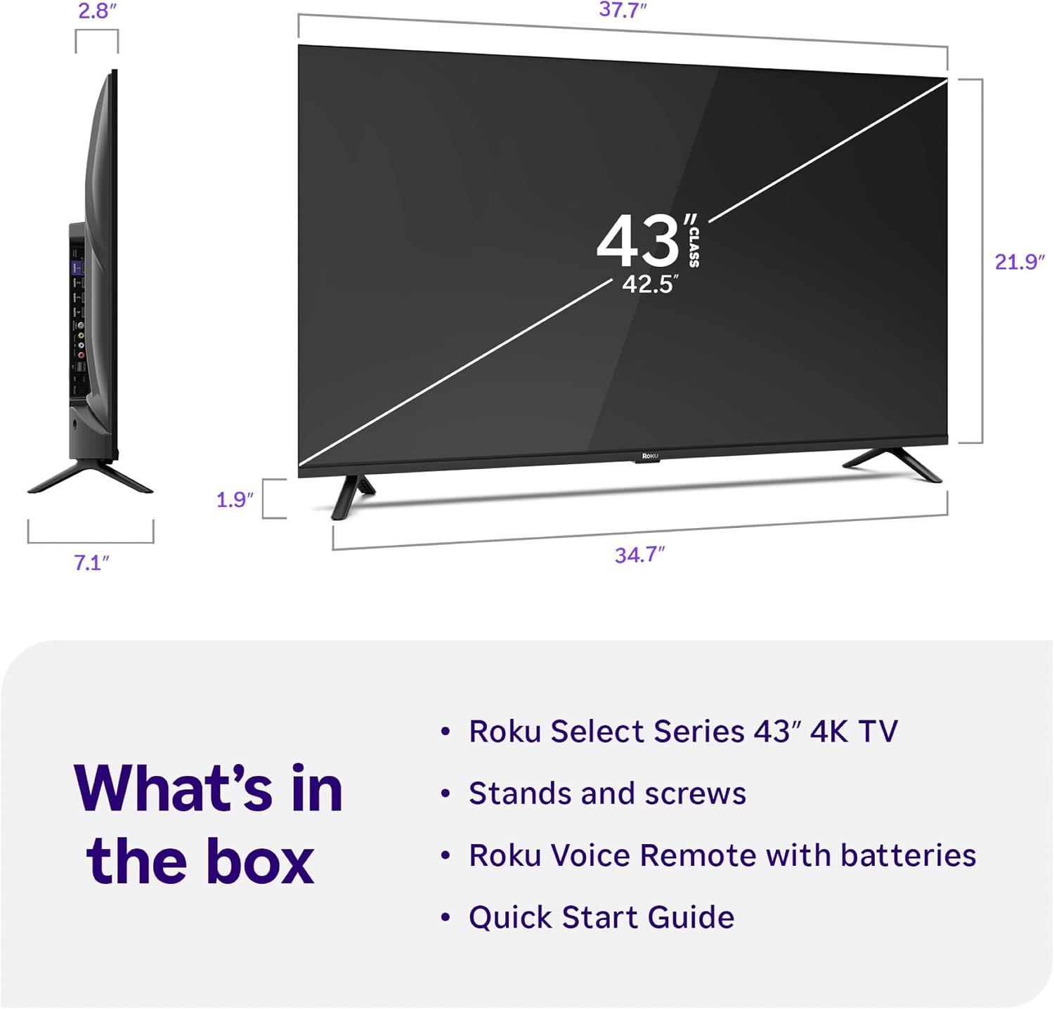 Roku Smart TV 2026 – 43-Inch Select Series, 4K HDR TV – Roku TV with Voice Remote – Flat Screen LED Television with Wi-Fi for Streaming Live Local News, Sports, & Movies – Bluetooth Headphone Mode