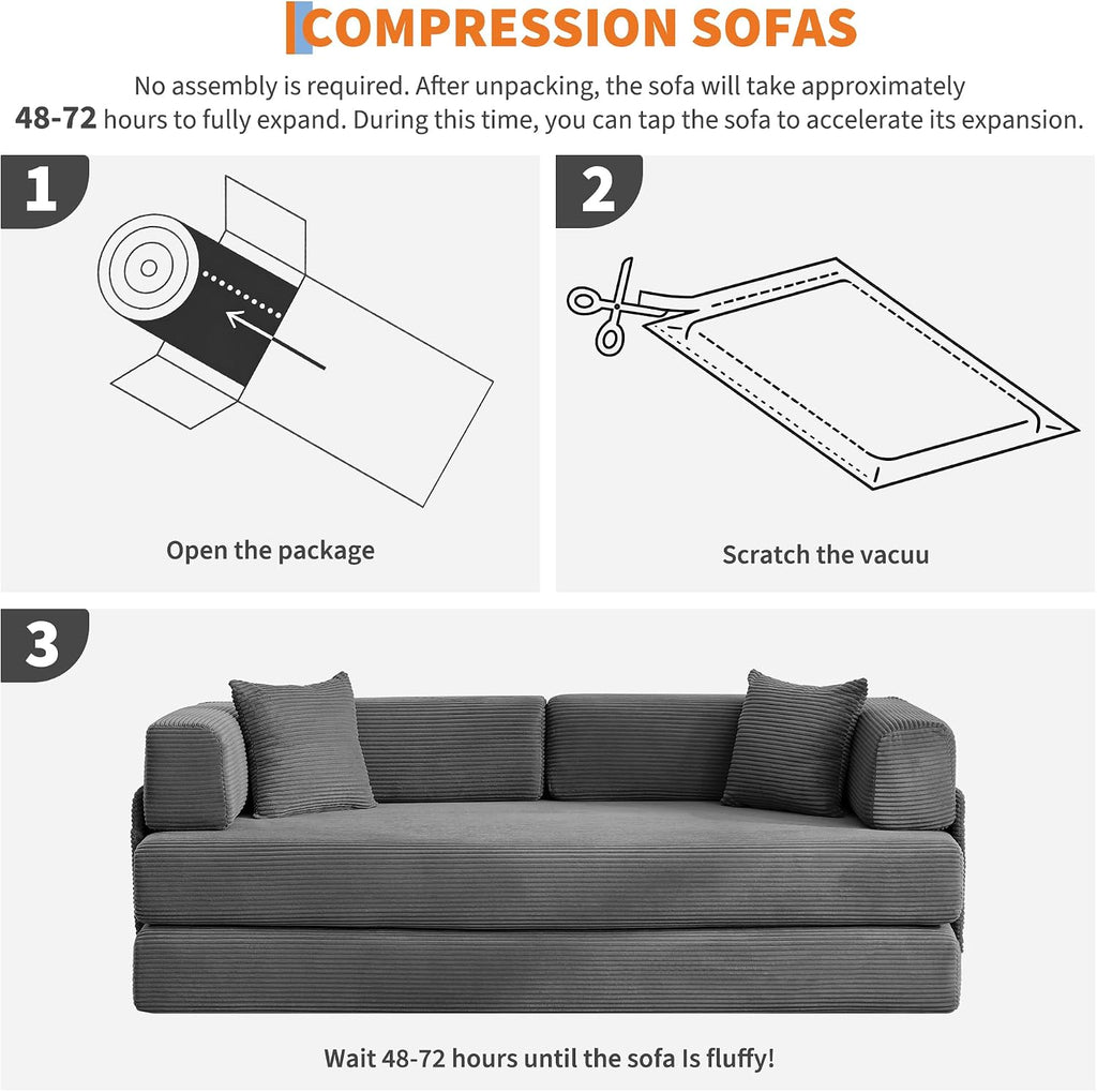 Garvee 5-in-1 Convertible Sofa Bed, 78.8' Modular Corduroy Sleeper with Sturdy Frame & No Assembly, Multi-Functional Futon for Small Space, Living Room & Guest Room (Gray)