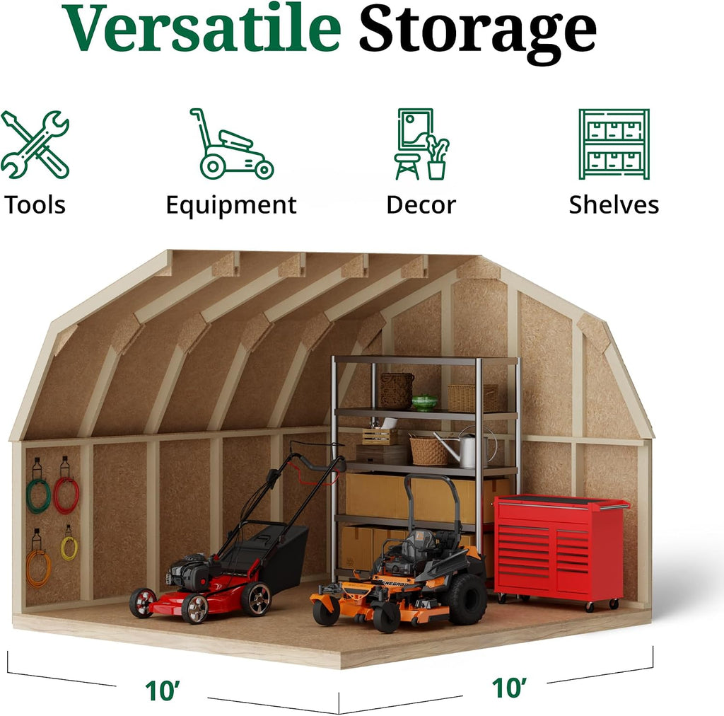 Little Cottage Co. 10x10 Value Gambrel Barn with 4 ft. Sidewalls with Floor, Outdoor Wood Storage Shed Do-It-Yourself Precut Kit