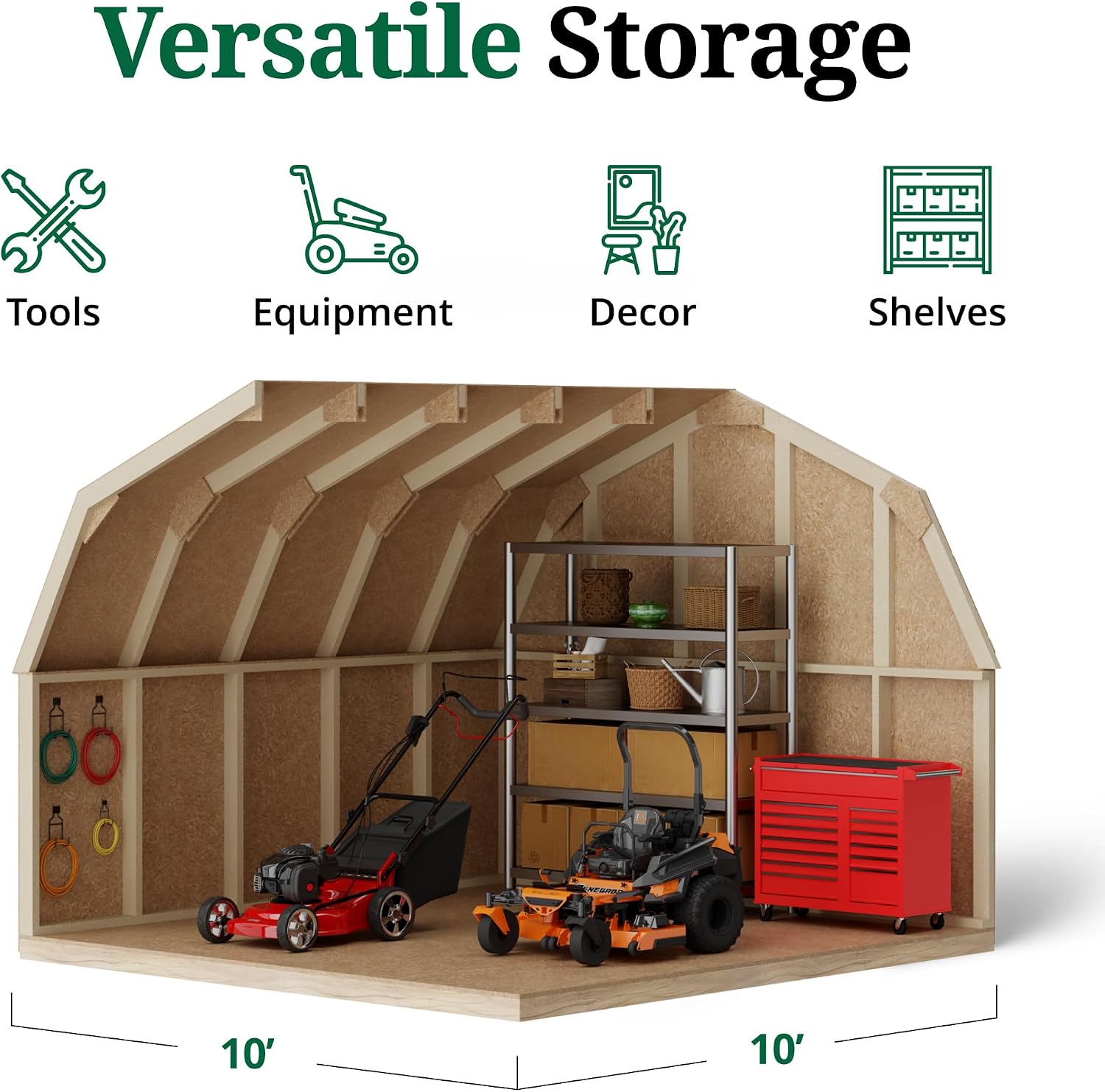 Little Cottage Co. 10x10 Value Gambrel Barn with 4 ft. Sidewalls with Floor, Outdoor Wood Storage Shed Do-It-Yourself Precut Kit