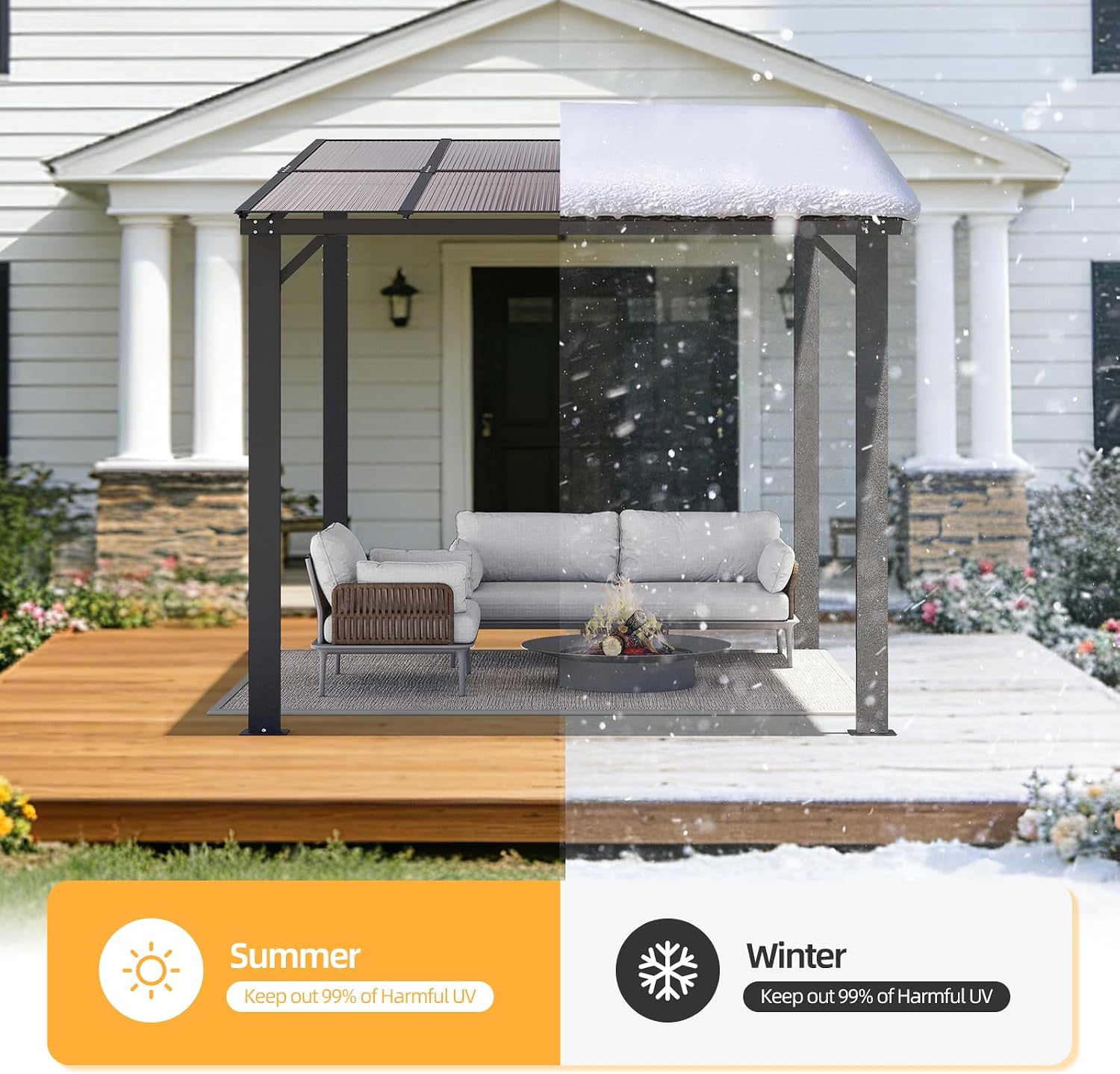 10'×8' Patio Gazebo with Waterproof Fuzzy Strip, Outdoor Gazebo with Innovative Base Support, Wall Mounted Gazebos Pergola with Roof for Backyard, Decks, Garden