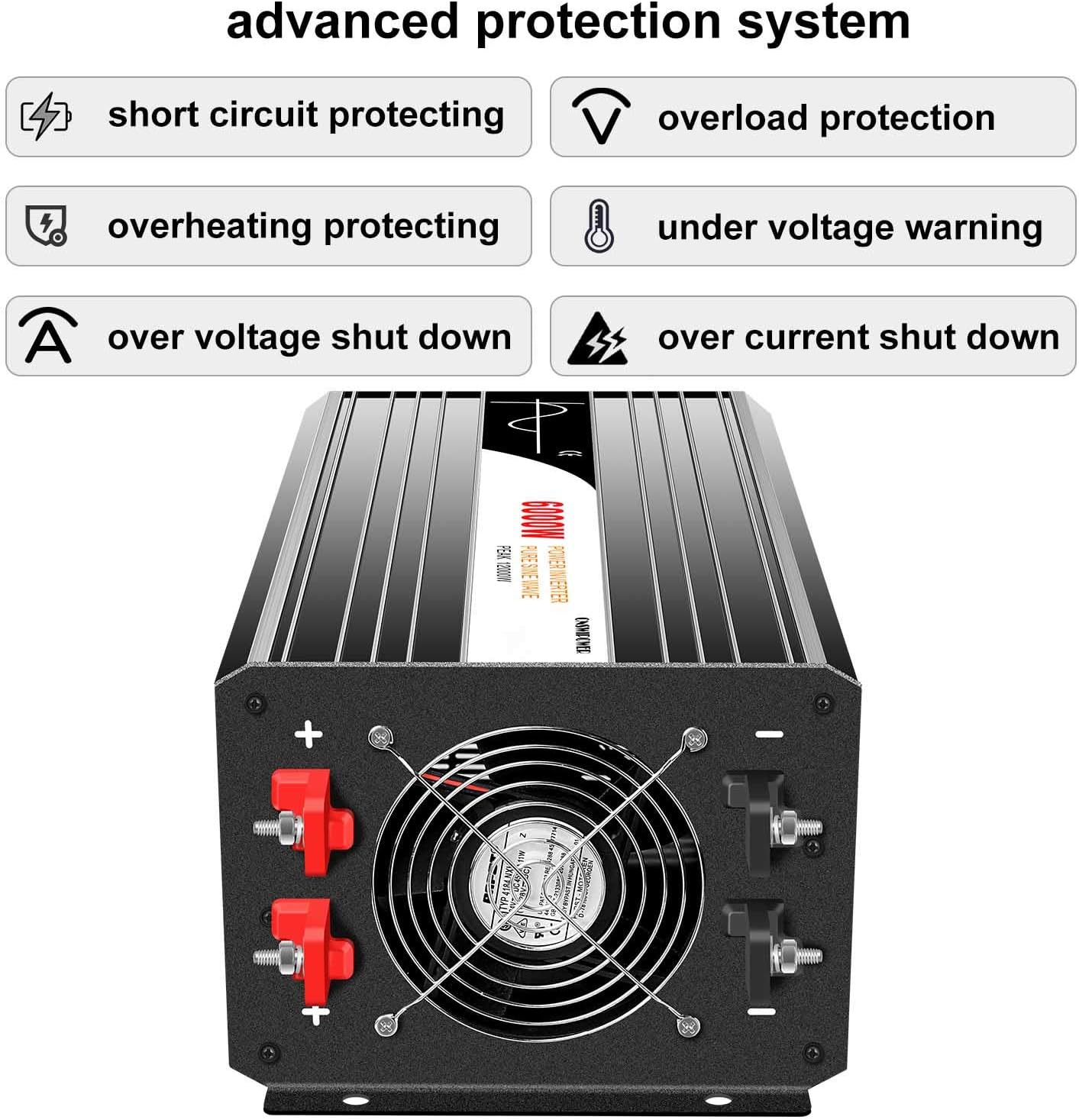 Xijia 6000W Pure Sine Wave Power Inverter dc 24V to 110v ac Converter 60HZ Solar Converter for Home rv Use car (DC24V (Range 20V-30V) 6000W)