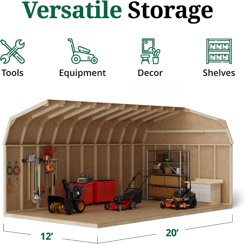 Little Cottage Co. 12x20 Value Gambrel Barn with 6 ft. Sidewalls with Floor, Outdoor Wood Storage Shed Do-It-Yourself Precut Kit
