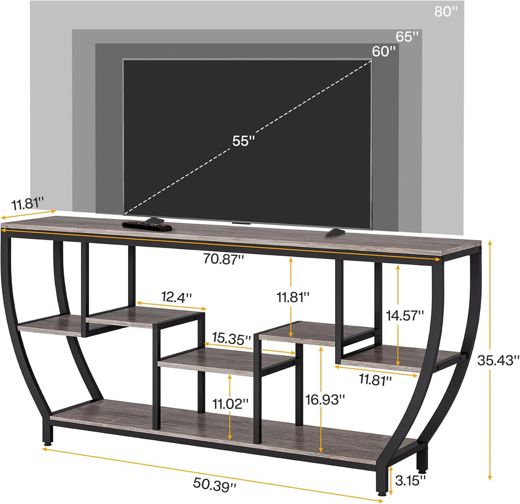Tribesigns TV Stand for Televisions up to 80 Inches, 70.9 Inches Entertainment Center with Storage Shelves, Wood TV Media Console Table Unit for Living Room, Bedroom, Grey
