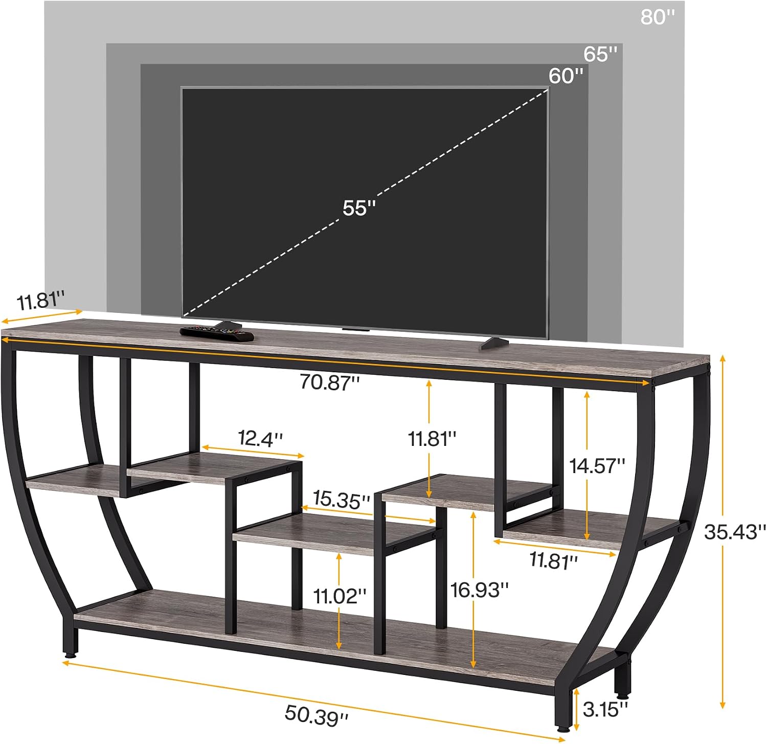 Tribesigns TV Stand for Televisions up to 80 Inches, 70.9 Inches Entertainment Center with Storage Shelves, Wood TV Media Console Table Unit for Living Room, Bedroom, Grey