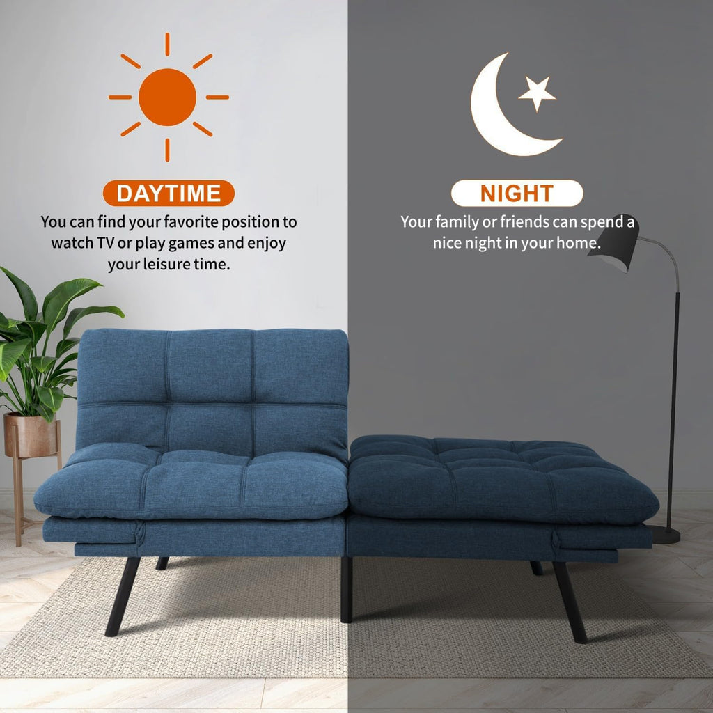 MUUEGM Futon Sofa Bed 71' Convertible Memory Foam Royal Blue Futon Couch Bed Modern Loveseat Sleeper with Adjustable Backrests Armrests for Living Room,Small Space,Office