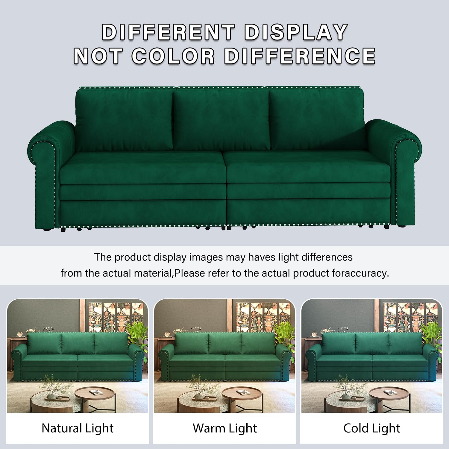 93.7' King Pull Out Sofa Bed, Velvet Sleeper Sofa Couch, 3 in 1 Convertible Futon Couches for Living Room, Small Space, Apartment, Office, Bedroom, Modern Rivet Armrest, Green
