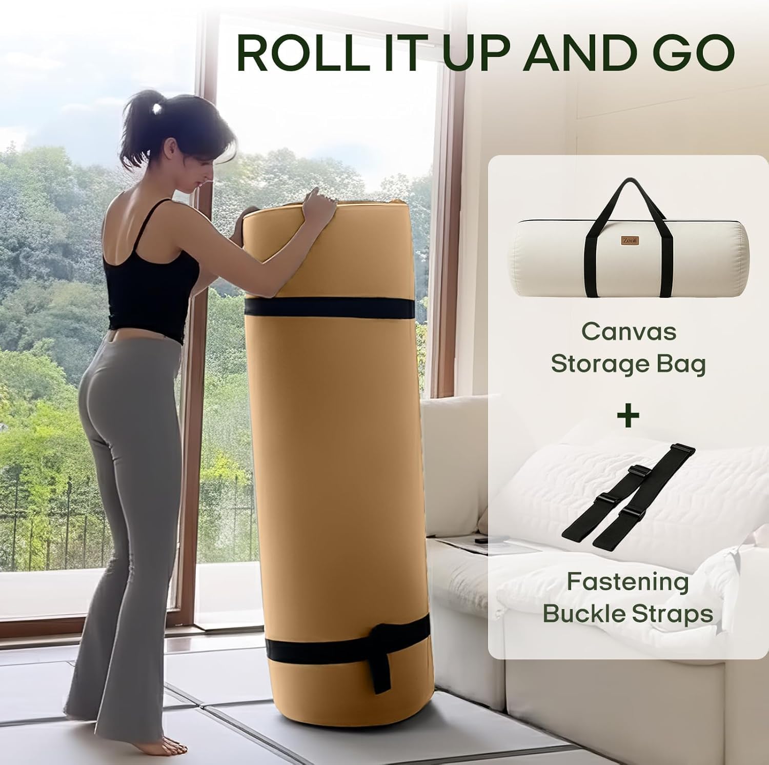 ZonLi Japanese Floor Futon Mattress Twin Size 75'x 39', 100% Cotton Cover 4'' Thicken Tatami Mattress, Foldable Sleeping Pad, Portable Dormitory Tatami Mat, Roll Up Floor Lounger Bed for Adult