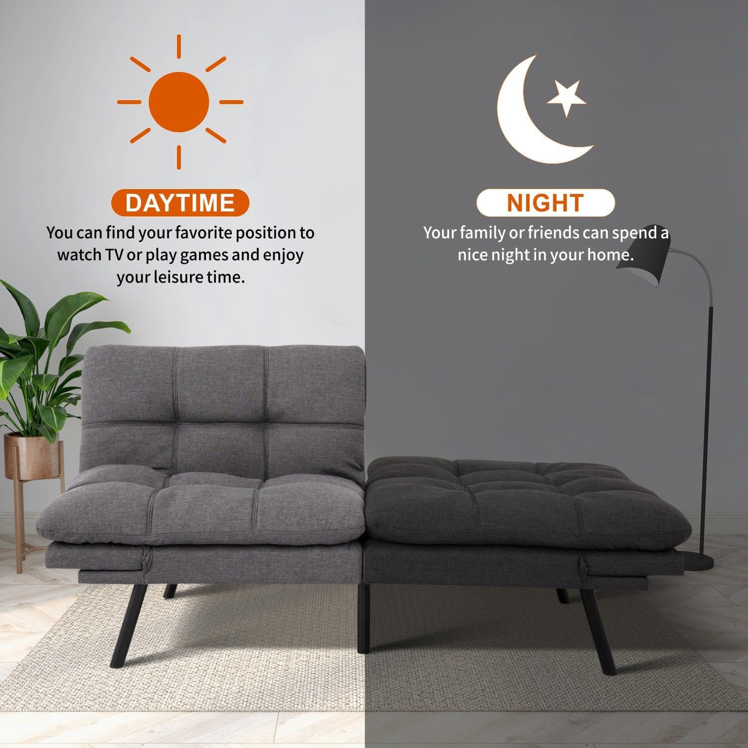 MUUEGM Convertible Futon Sofa Bed Memory Foam 71' Sofabed Modern Loveseat Sleeper Sofa with Adjustable Backrest & Armrest for Small Space Office Couch for Living Room,Apartment,Office
