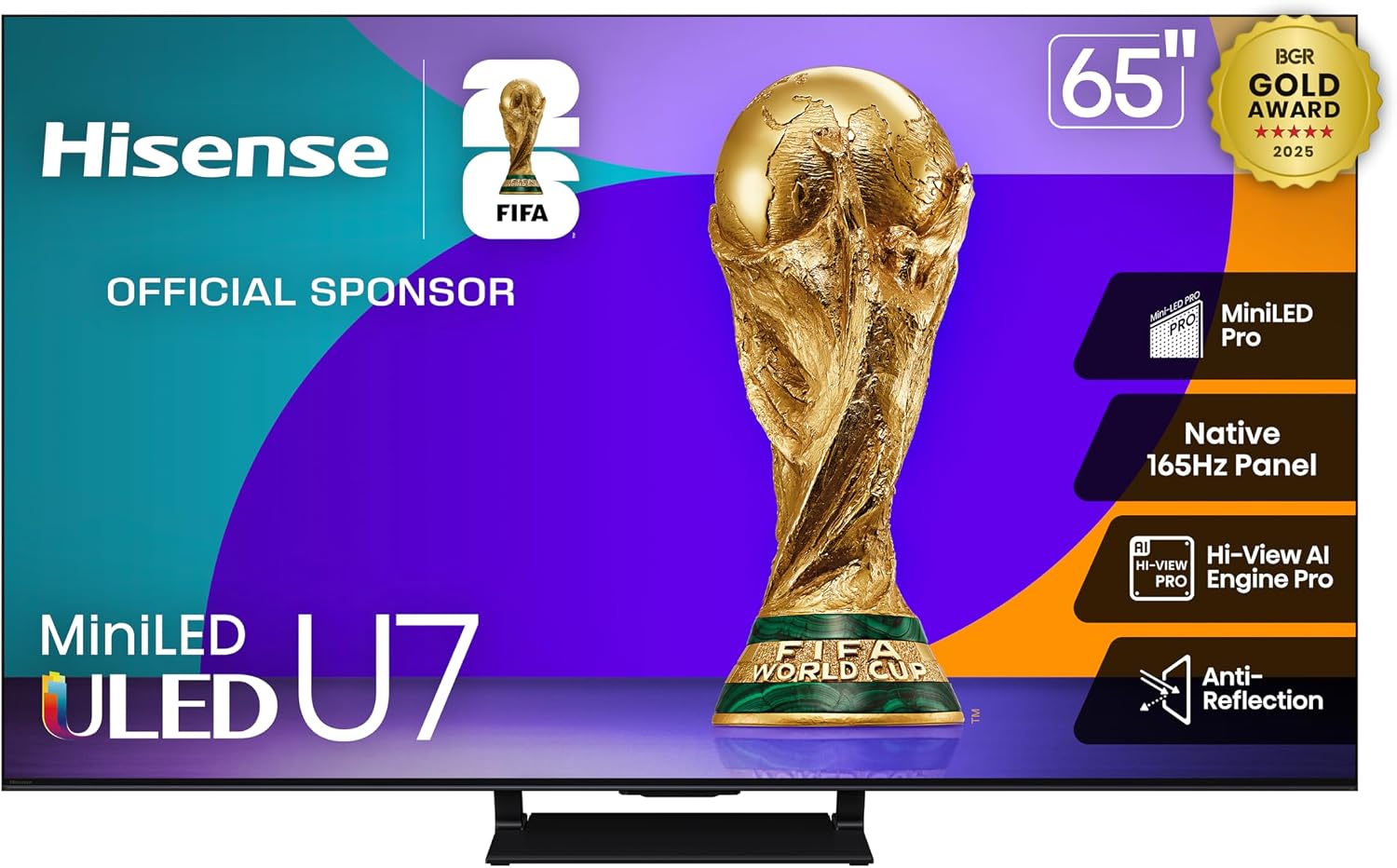 Hisense 65' U7 Mini-LED ULED 4K UHD Best Premium Gaming Google Smart TV (65U75QG, 2025 Model) - QLED, Native 165Hz, VRR 288, Up to 3000 Nits, HDR10+, Dolby Vision IQ · Atmos, IMAX Enhanced, 2.1.2 Ch