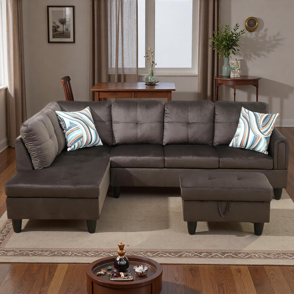 3-Piece L-Shaped Modular Leather Sofa – Convertible Sectional Couch with Movable Chaise & Storage Ottoman, Multi-Scene Use for Living Room, Apartment & Office, Dark Brown