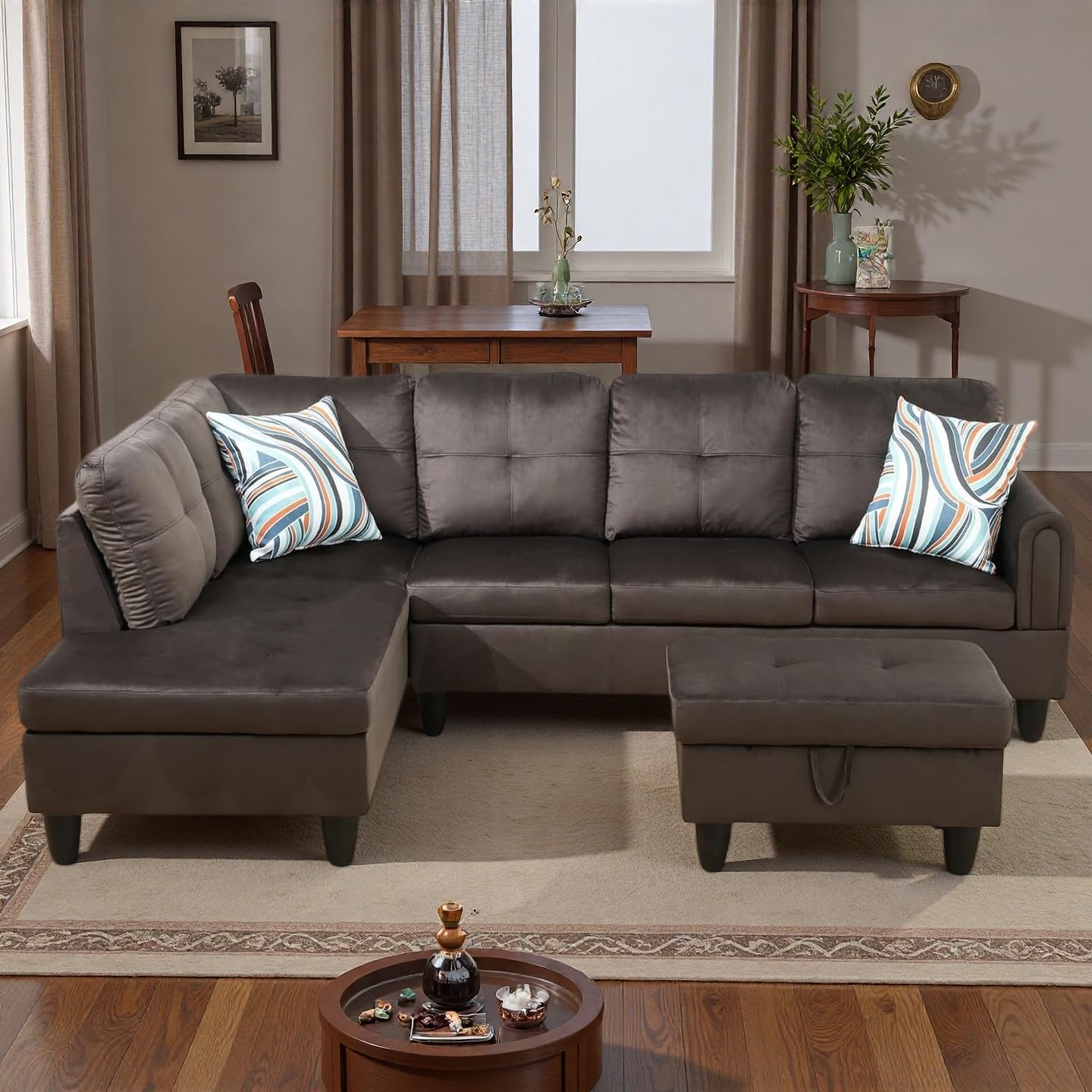 3-Piece L-Shaped Modular Leather Sofa – Convertible Sectional Couch with Movable Chaise & Storage Ottoman, Multi-Scene Use for Living Room, Apartment & Office, Dark Brown