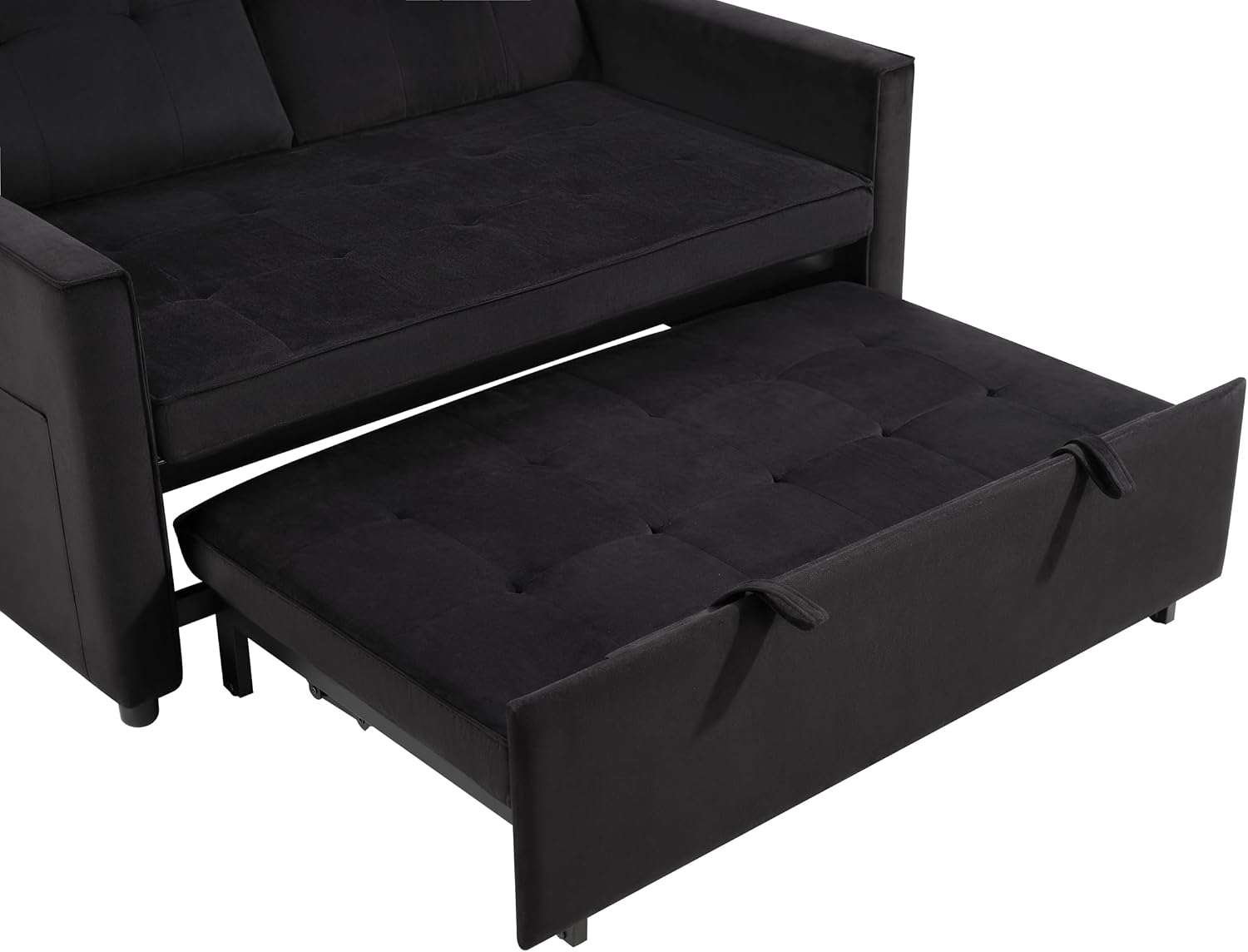 Sofa Bed, Pull Out Couch with Side Pockets, 3 in 1 Velvet Fabric Loveseat Sleeper Sofa Bed, Pull Out Couch with Adjustable Backrest for Living Room, Bedroom, Apartment, Black, 53 Inch