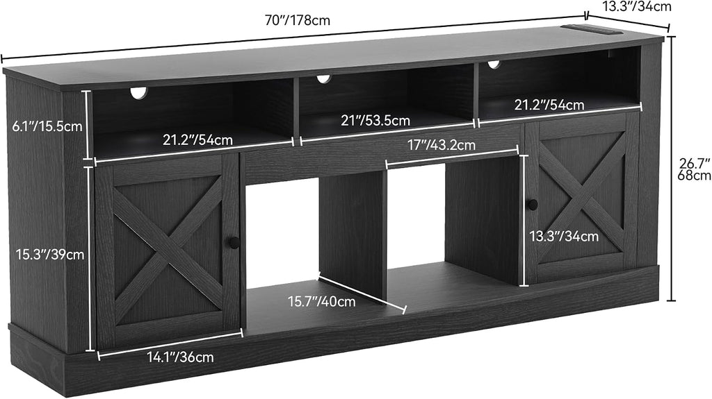 DWVO TV Stand for 75/80 Inch TV, Entertainment Center, LED Light Media Console, TV Cabinet with Barn Doors and Power Outlet for Living Room, Black