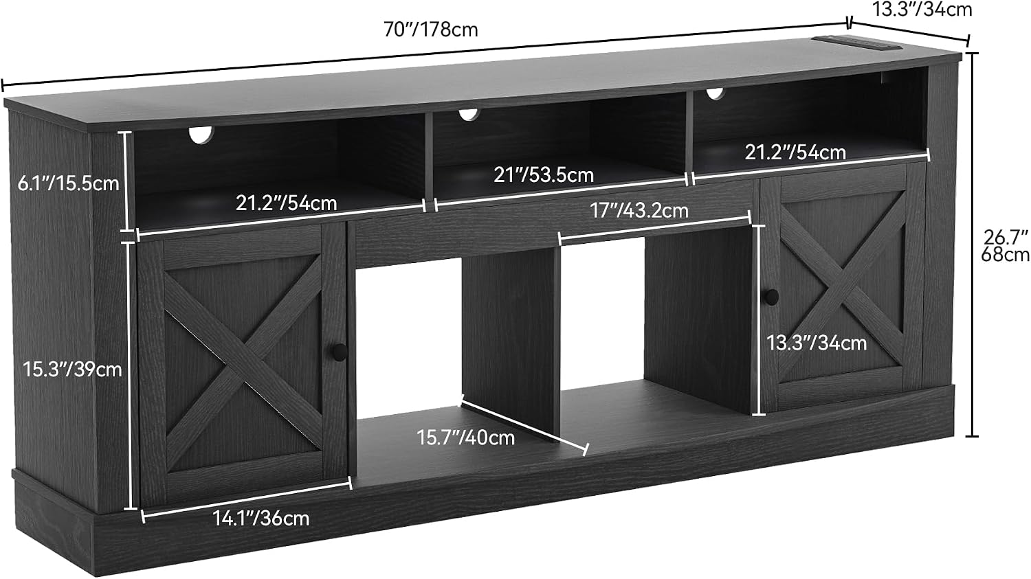 DWVO TV Stand for 75/80 Inch TV, Entertainment Center, LED Light Media Console, TV Cabinet with Barn Doors and Power Outlet for Living Room, Black