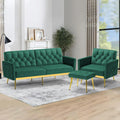 2 Pieces Velvet Sofa Set w/Adjustable Armrests and Backrests, Tufted Accent Chair w/Ottoman, Convertible Futon Sofa Bed for Bedroom, Living Room, Apartment, Green