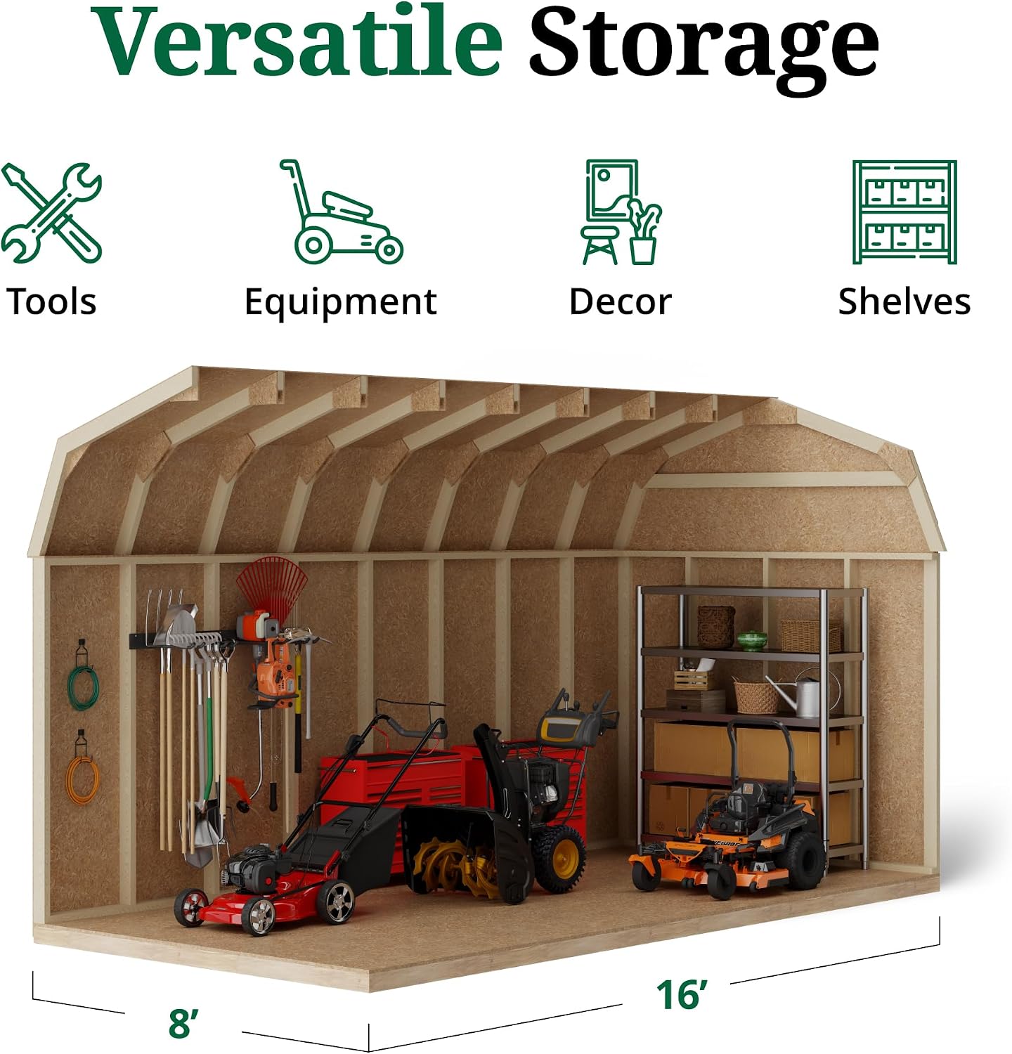 Little Cottage Co. 8x16 Value Gambrel Barn with 6 ft. Sidewalls with Floor, Outdoor Wood Storage Shed Do-It-Yourself Precut Kit