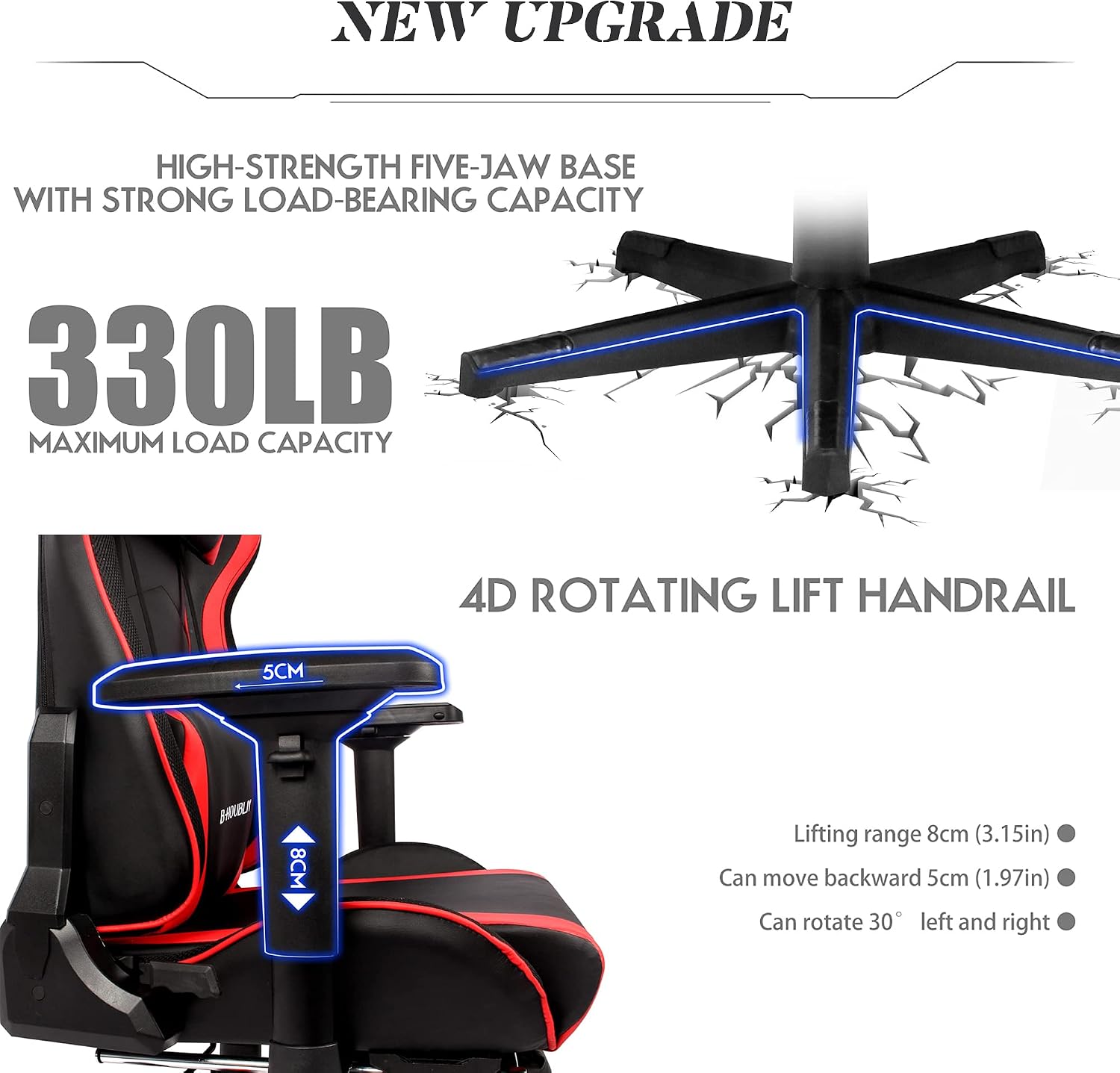 Ergonomic Gaming Chair PU Leather Computer Chair for Teens Adults High Back Racing Office Desk Chair with Speakers and LED Lights 7-Point Massage, Footrest Headrest and Lumbar Support,Black